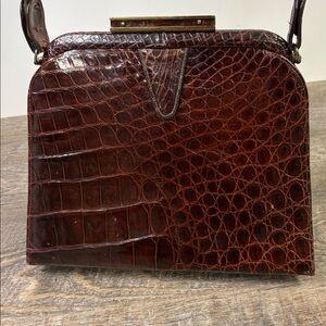 Vintage Genuine Crocodile Structured Top-Handle Bag – Rich Mahogany Brown